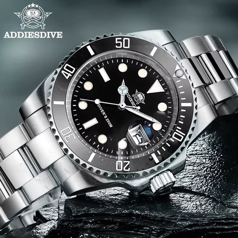 Addies Dive Quartz Watch Luxury Brand Men Watches Waterproof Business 41Mm Watch C3 Luminous Stainless Steel Black Diver Watch