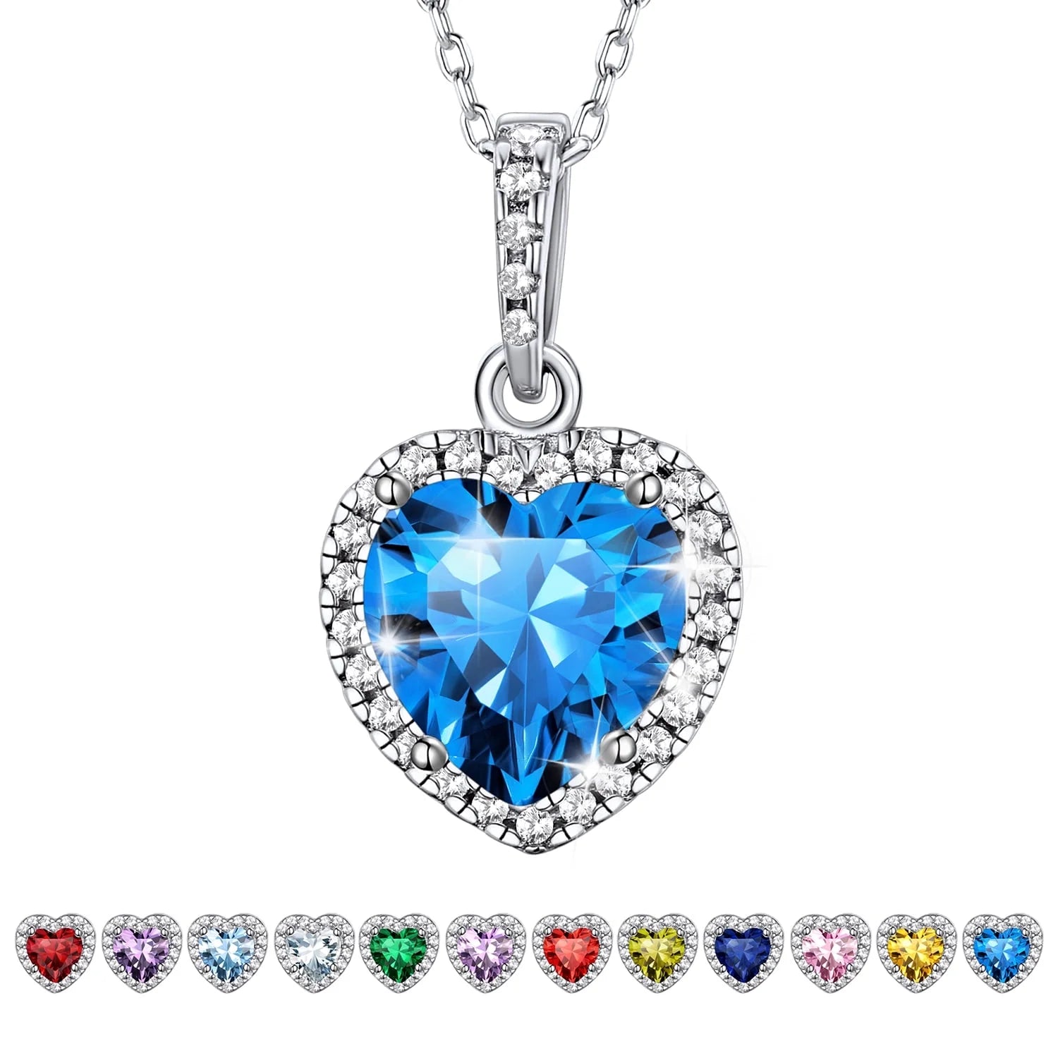 December Synthetic Turquoise Gemstone Pendant 925 Sterling Silver Choker Necklace CZ Love Heart Diamond Necklace for Women Wife Mom Daughter